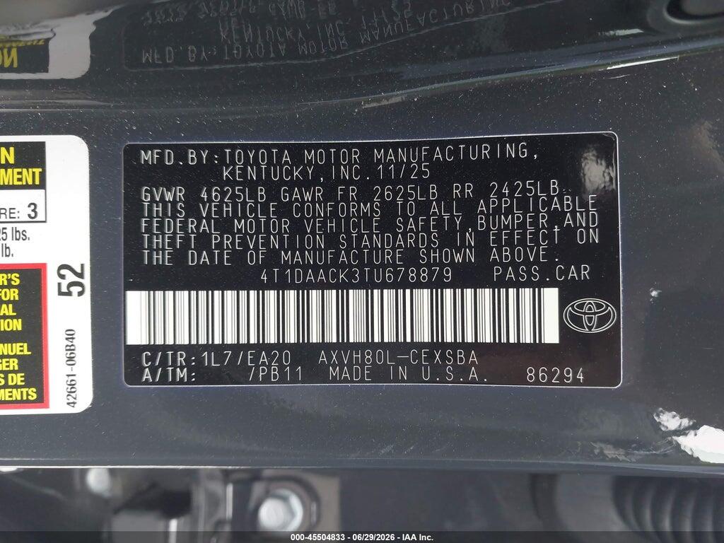 4T1DAACK3TU678879 2026 TOYOTA CAMRY photo no. 9