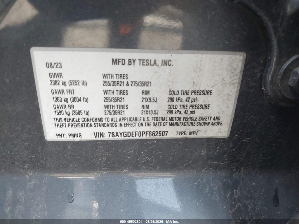 7SAYGDEF0PF862507 2023 TESLA MODEL Y photo no. 9