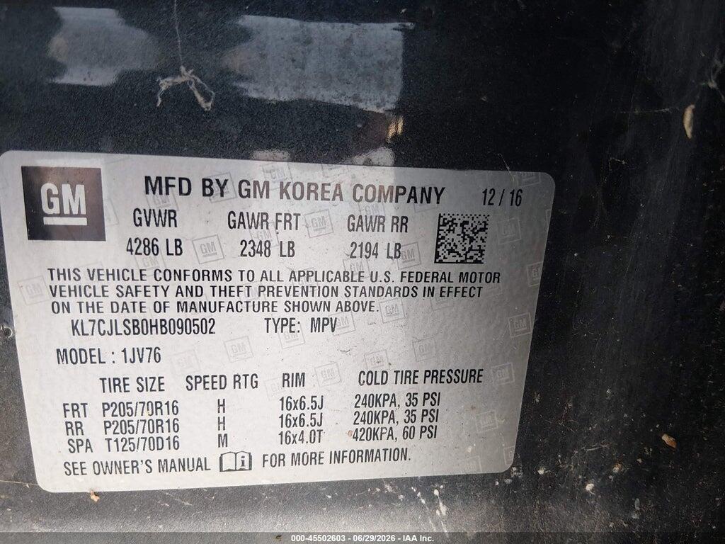 KL7CJLSB0HB090502 2017 CHEVROLET TRAX photo no. 9