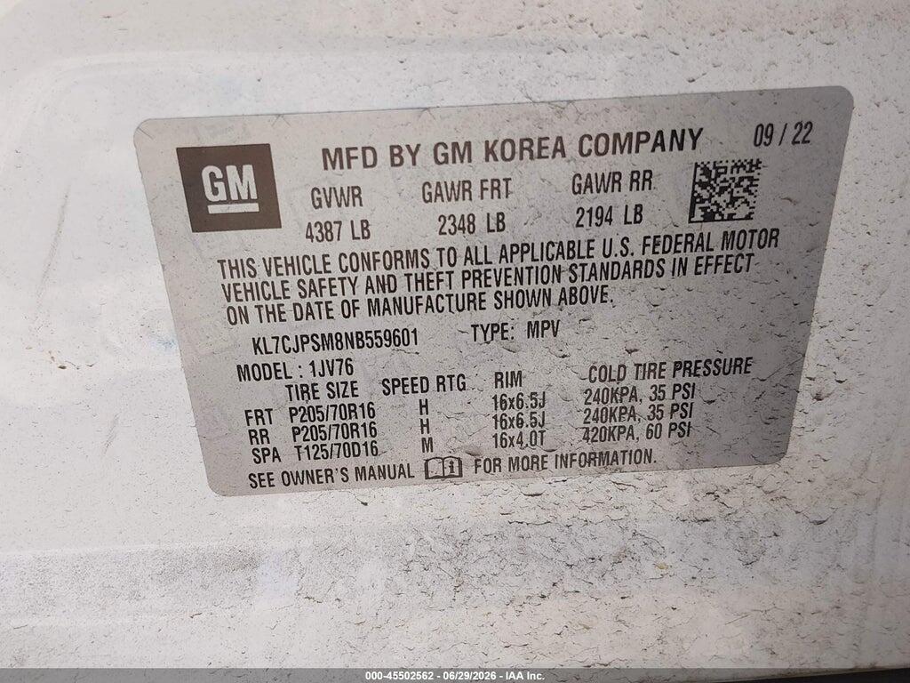 KL7CJPSM8NB559601 2022 CHEVROLET TRAX photo no. 9