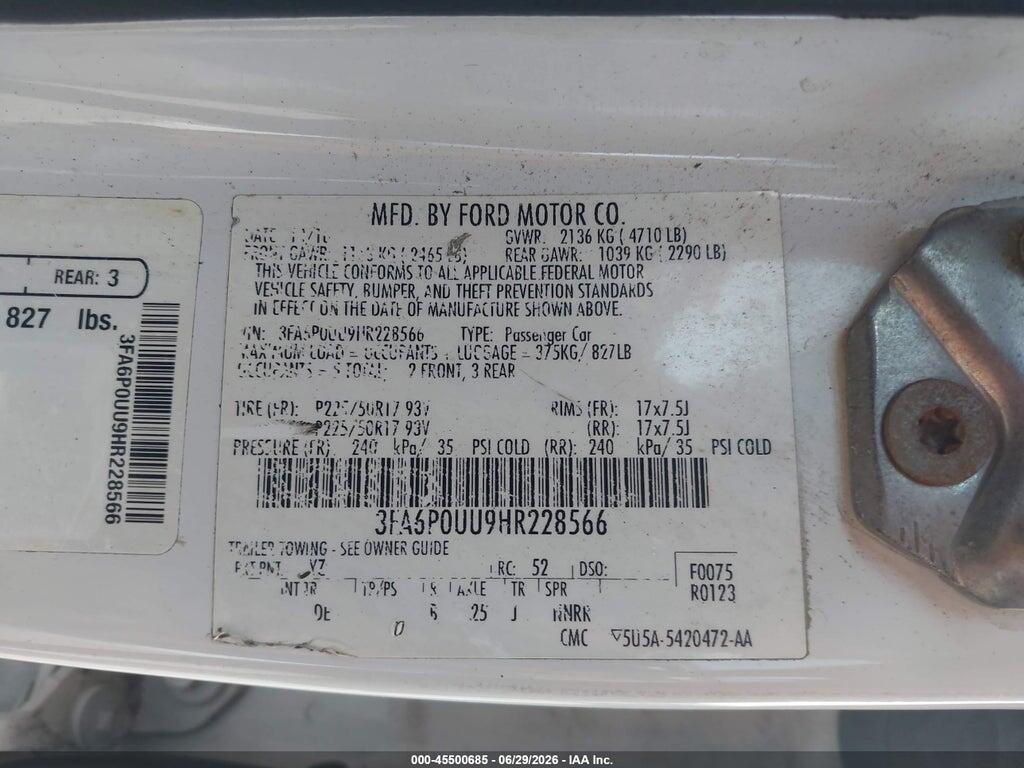 3FA6P0UU9HR228566 2017 FORD FUSION HYBRID photo no. 9