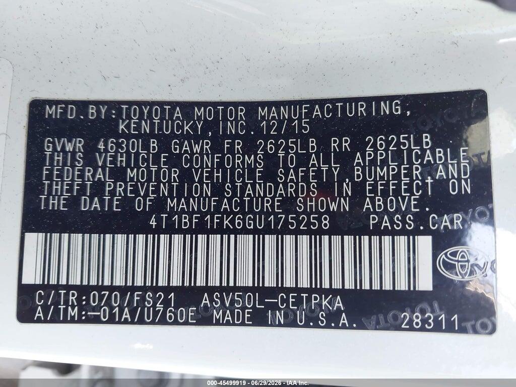 4T1BF1FK6GU175258 2016 TOYOTA CAMRY photo no. 9