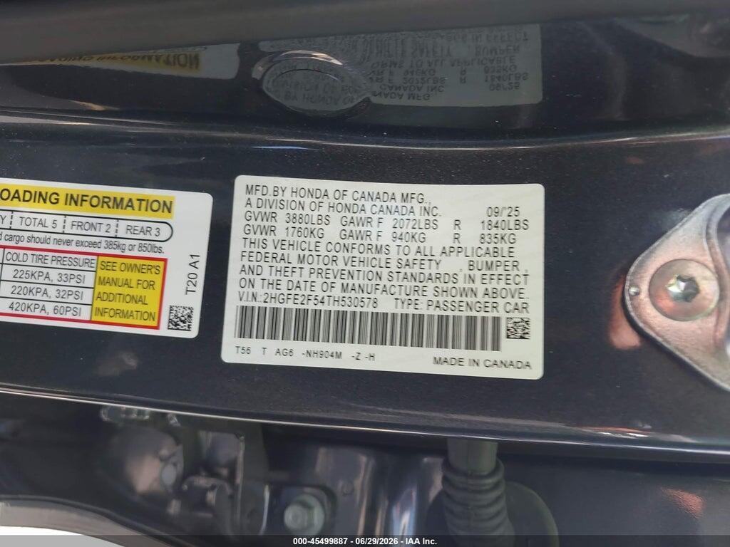 2HGFE2F54TH530578 2026 HONDA CIVIC photo no. 9