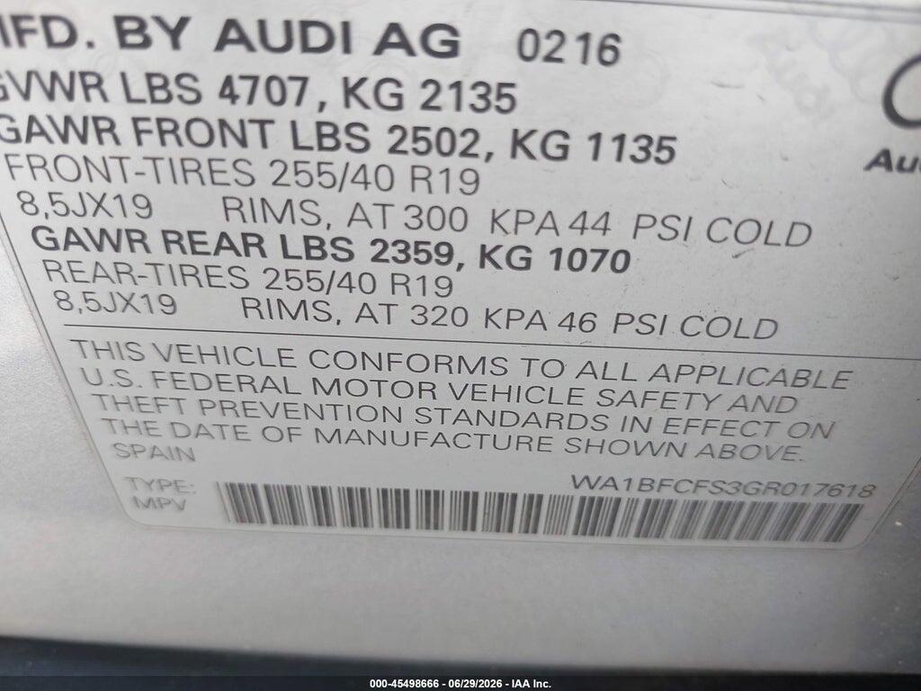WA1BFCFS3GR017618 2016 AUDI Q3 photo no. 9