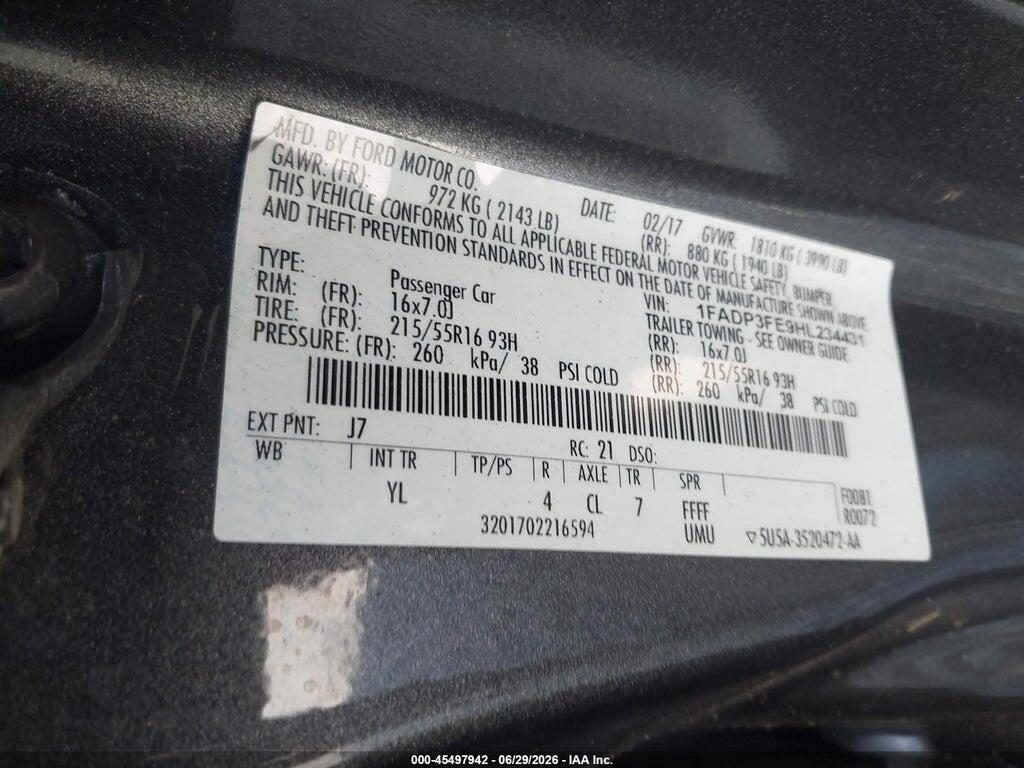 1FADP3FE9HL234431 2017 FORD FOCUS photo no. 9