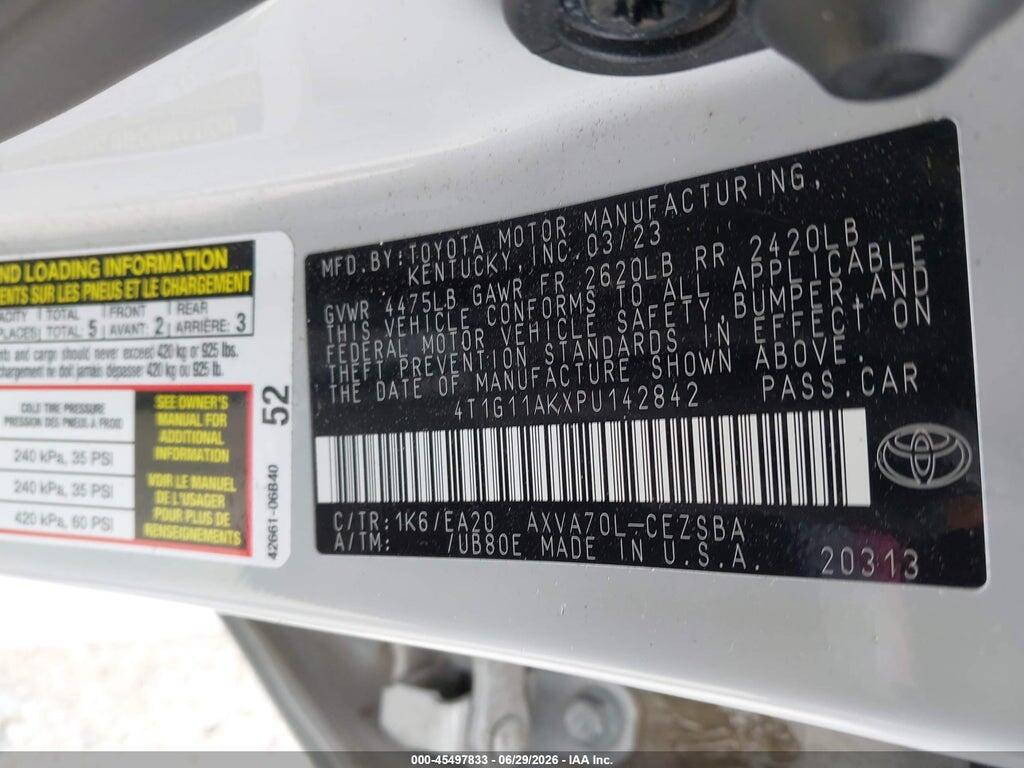 4T1G11AKXPU142842 2023 TOYOTA CAMRY photo no. 9