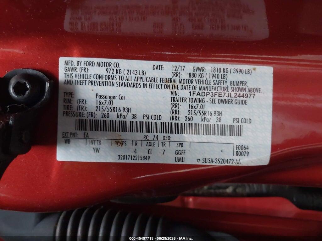 1FADP3FE7JL244977 2018 FORD FOCUS photo no. 9