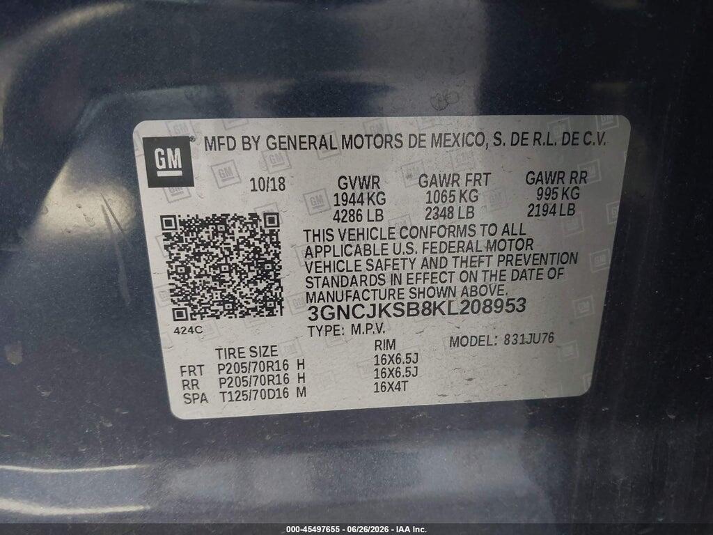 3GNCJKSB8KL208953 2019 CHEVROLET TRAX photo no. 9