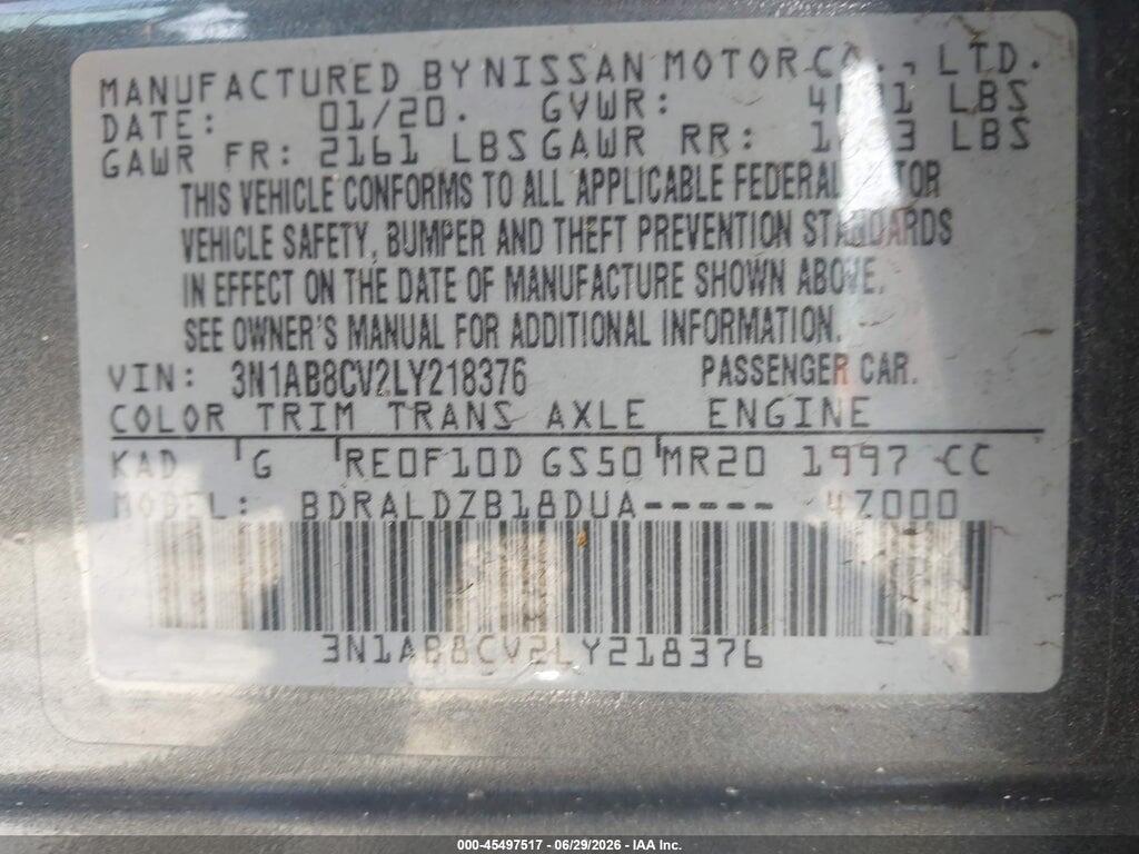 3N1AB8CV2LY218376 2020 NISSAN SENTRA photo no. 9