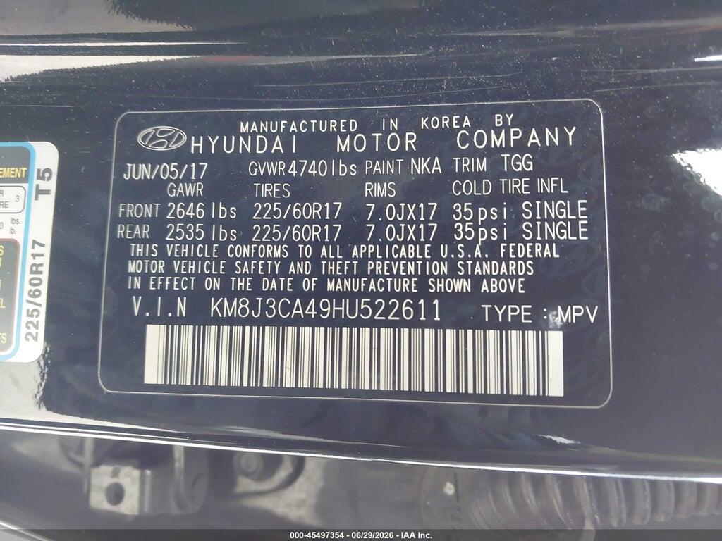 KM8J3CA49HU522611 2017 HYUNDAI TUCSON photo no. 9
