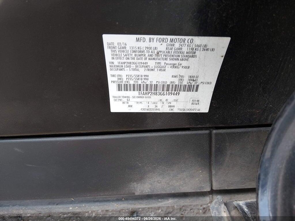 1FAHP2H83GG109449 2016 FORD TAURUS photo no. 9