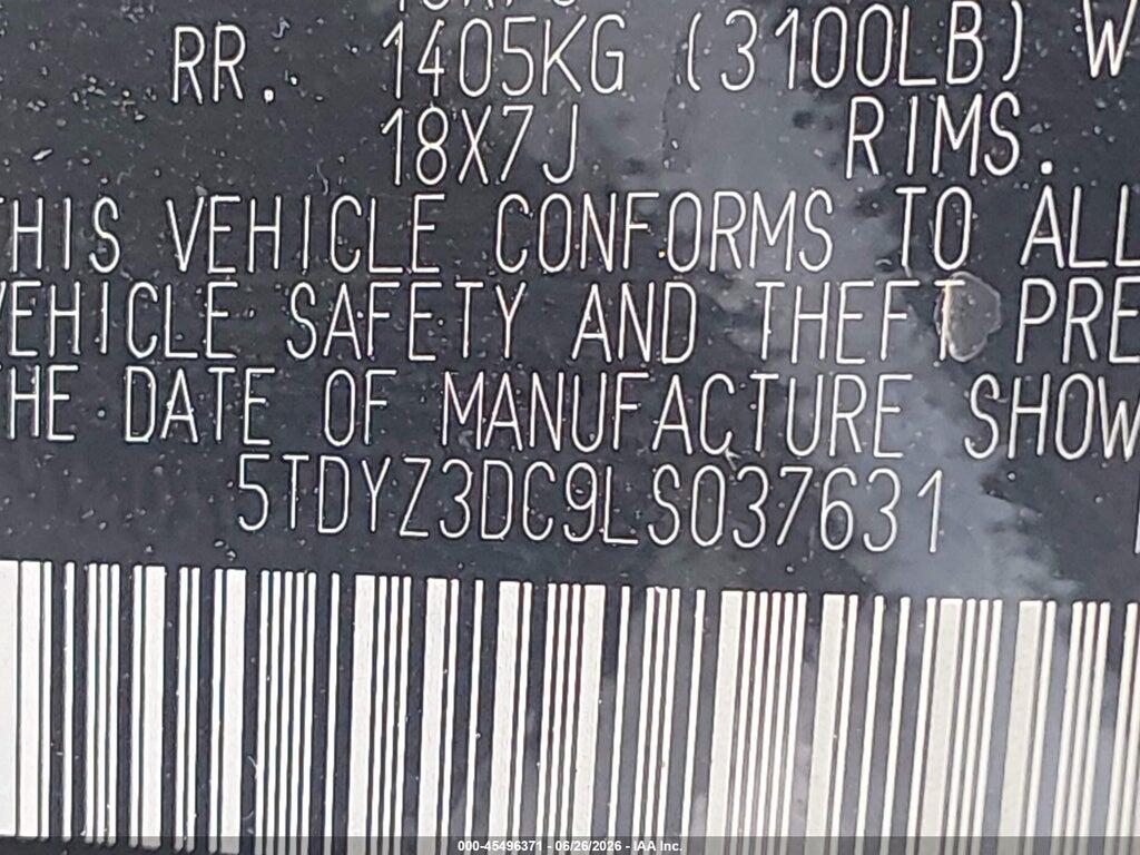 5TDYZ3DC9LS037631 2020 TOYOTA SIENNA photo no. 9