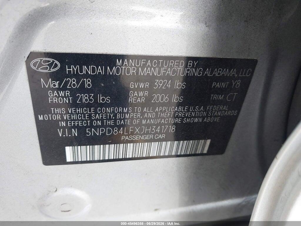 5NPD84LFXJH341718 2018 HYUNDAI ELANTRA photo no. 9