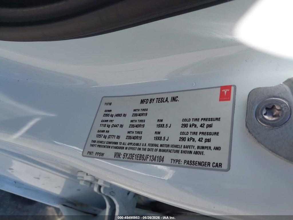 5YJ3E1EB9JF134104 2018 TESLA MODEL 3 photo no. 9