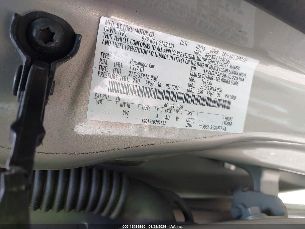 1FADP3F26GL220104 2016 FORD FOCUS photo no. 9