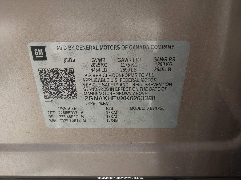 2GNAXHEVXK6263388 2019 CHEVROLET EQUINOX photo no. 9