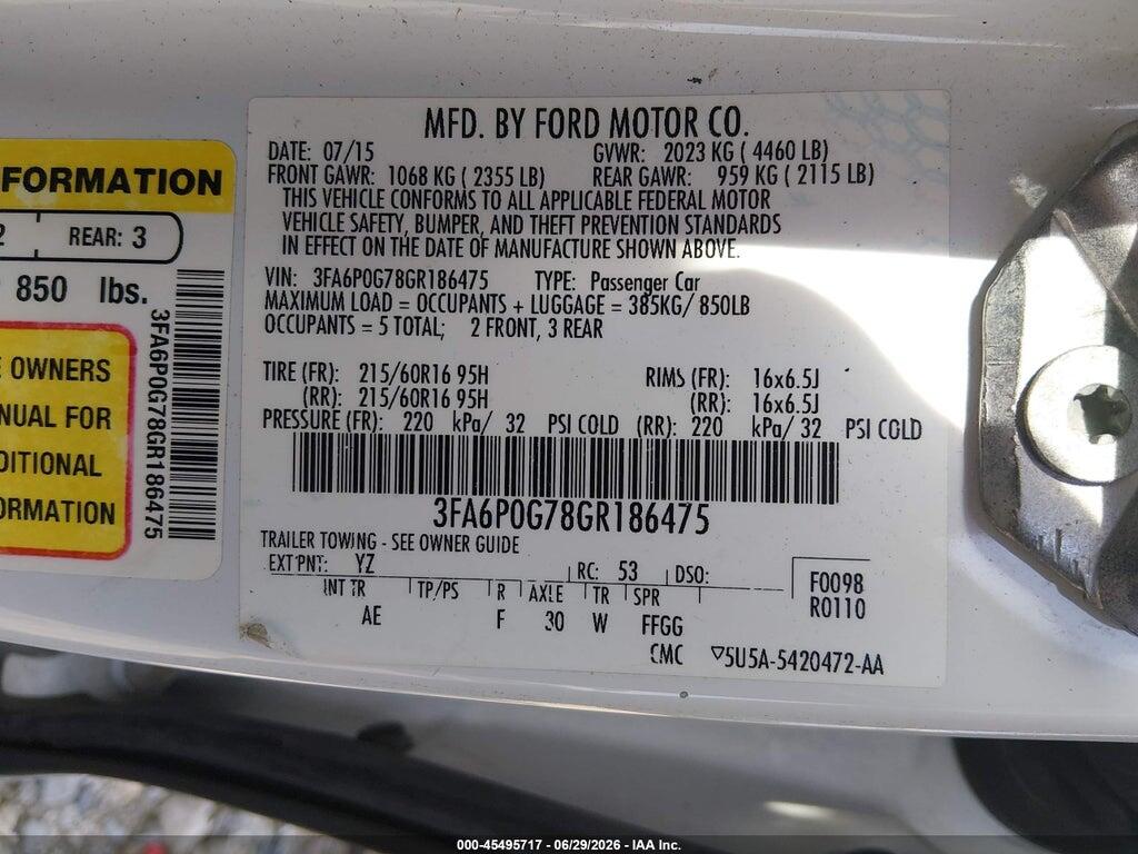3FA6P0G78GR186475 2016 FORD FUSION photo no. 9