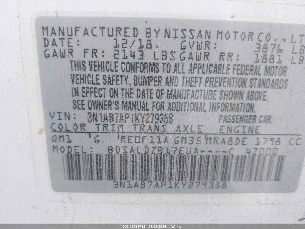 3N1AB7AP1KY279358 2019 NISSAN SENTRA photo no. 9