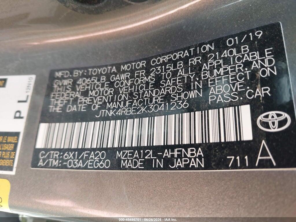 JTNK4RBE2K3041236 2019 TOYOTA COROLLA photo no. 9