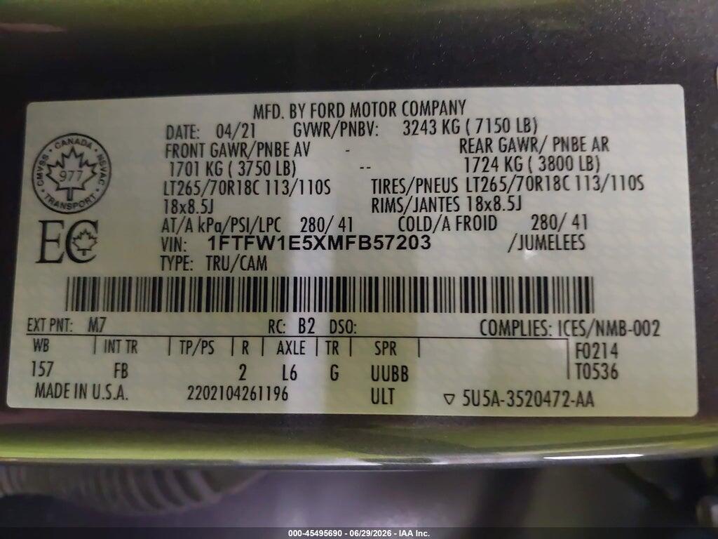1FTFW1E5XMFB57203 2021 FORD F-150 photo no. 9