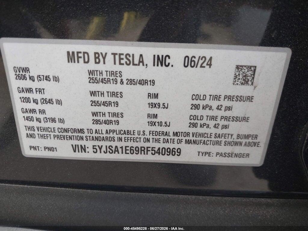 5YJSA1E69RF540969 2024 TESLA MODEL S photo no. 9