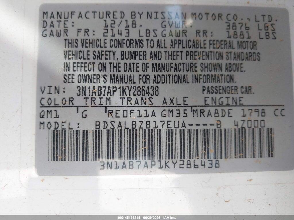 3N1AB7AP1KY286438 2019 NISSAN SENTRA photo no. 9