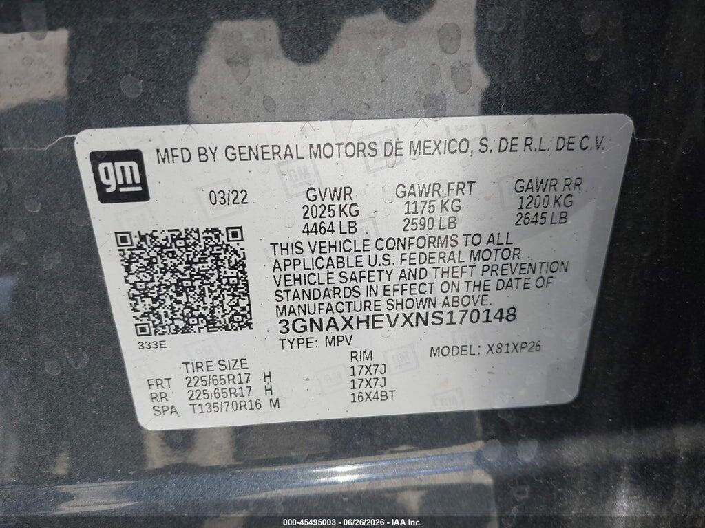 3GNAXHEVXNS170148 2022 CHEVROLET EQUINOX photo no. 9