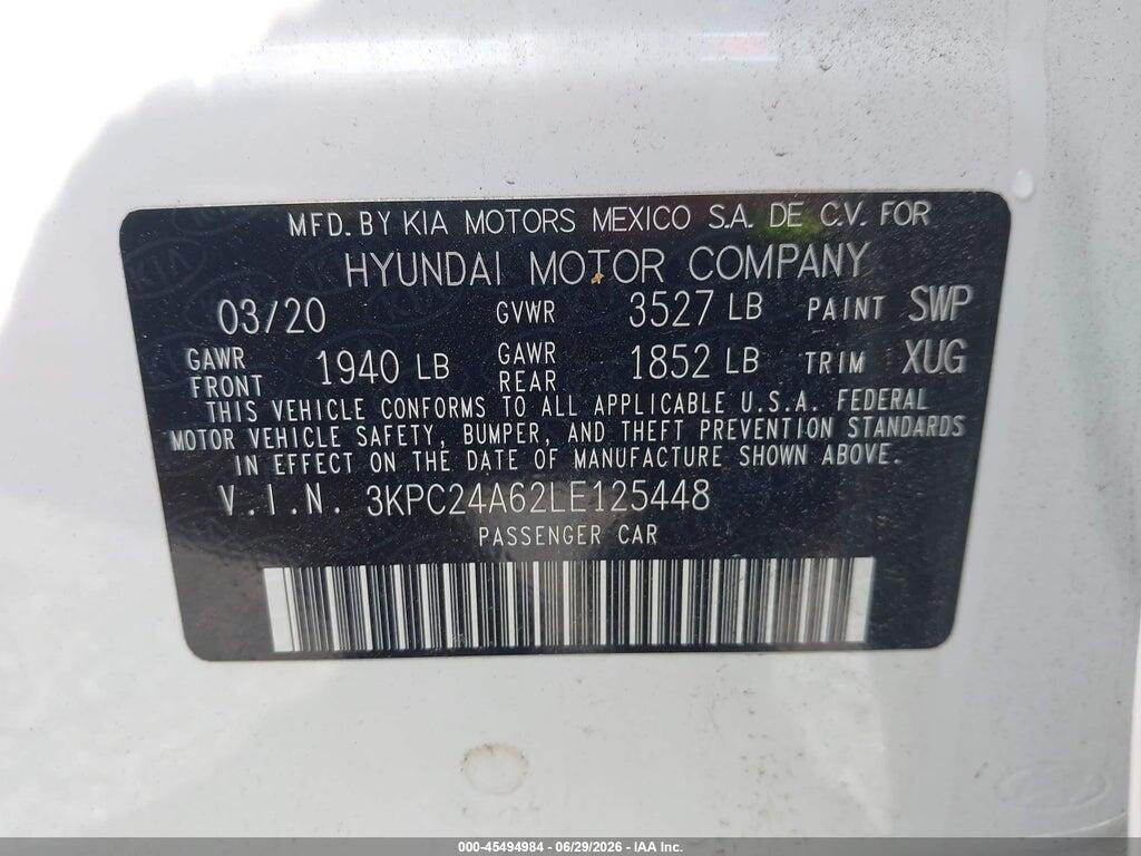 3KPC24A62LE125448 2020 HYUNDAI ACCENT photo no. 9