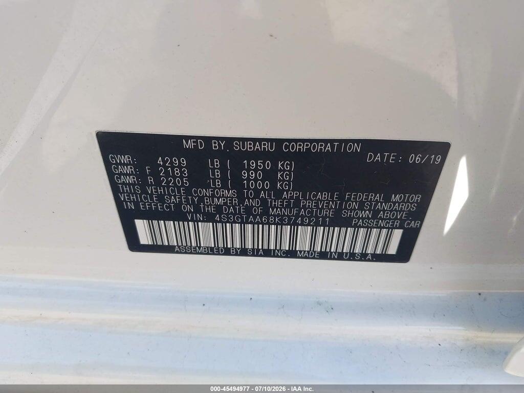 4S3GTAA68K3749211 2019 SUBARU IMPREZA photo no. 9