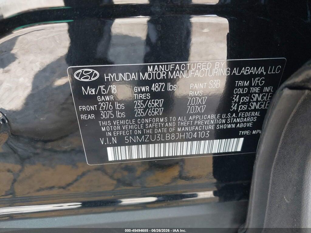 5NMZU3LB8JH104103 2018 HYUNDAI SANTA FE SPORT photo no. 9