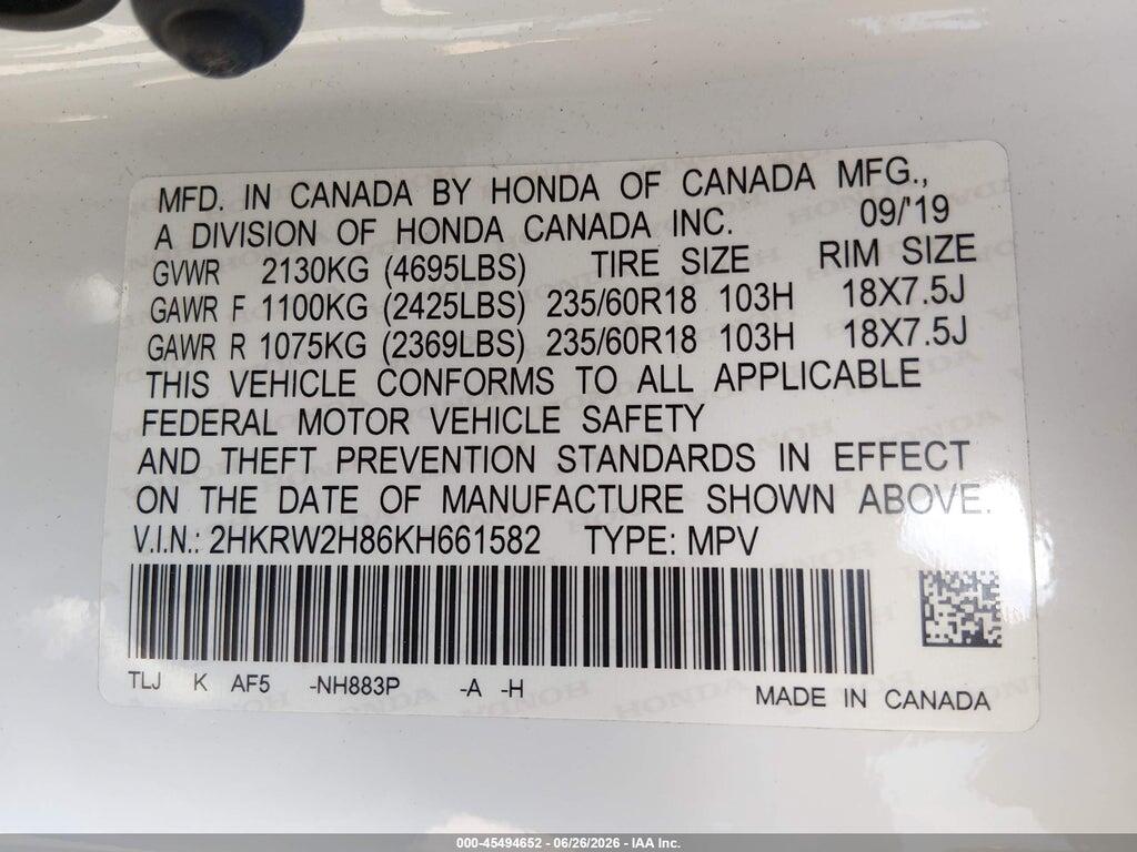 2HKRW2H86KH661582 2019 HONDA CR-V photo no. 9