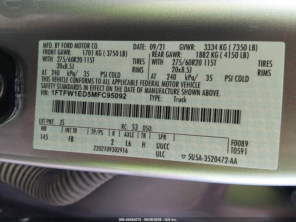 1FTFW1ED5MFC95092 2021 FORD F-150 photo no. 9