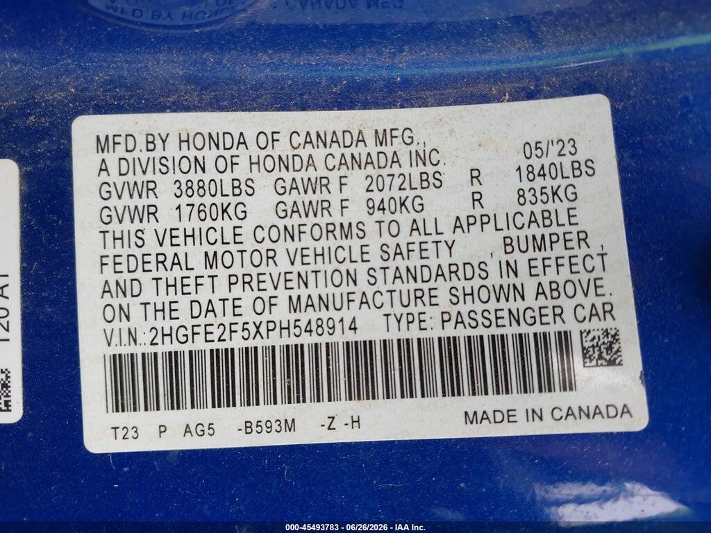 2HGFE2F5XPH548914 2023 HONDA CIVIC photo no. 9