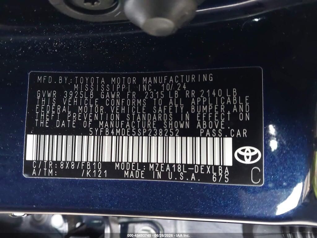 5YFB4MDE5SP238252 2025 TOYOTA COROLLA photo no. 9