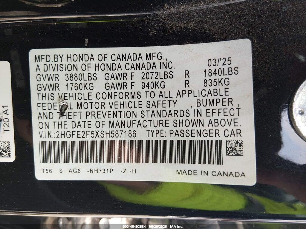2HGFE2F5XSH587186 2025 HONDA CIVIC photo no. 9