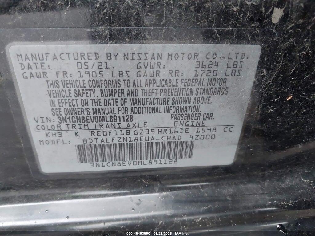 3N1CN8EV0ML891128 2021 NISSAN VERSA photo no. 9