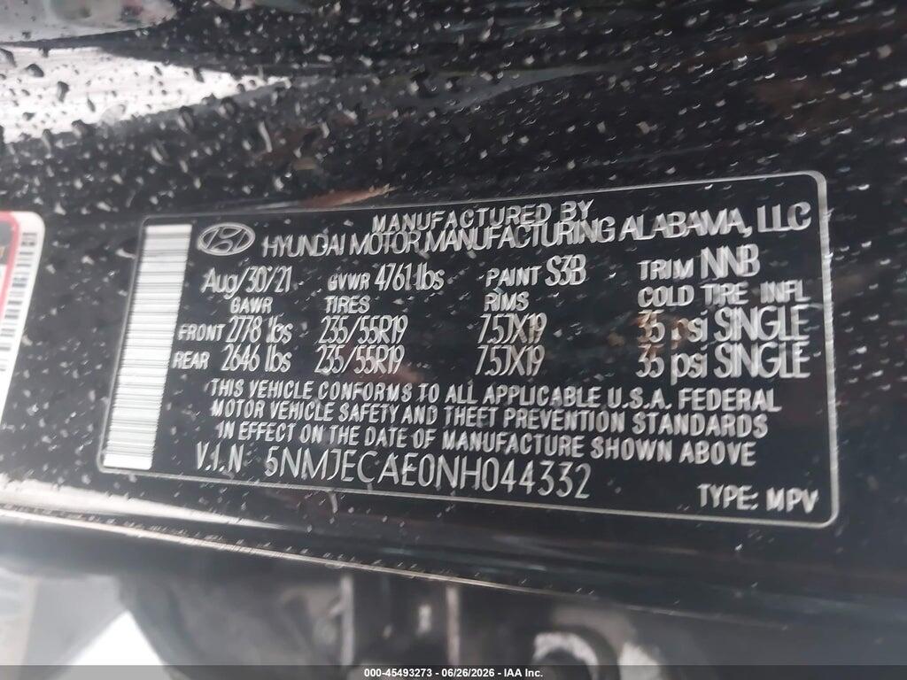5NMJECAE0NH044332 2022 HYUNDAI TUCSON photo no. 9