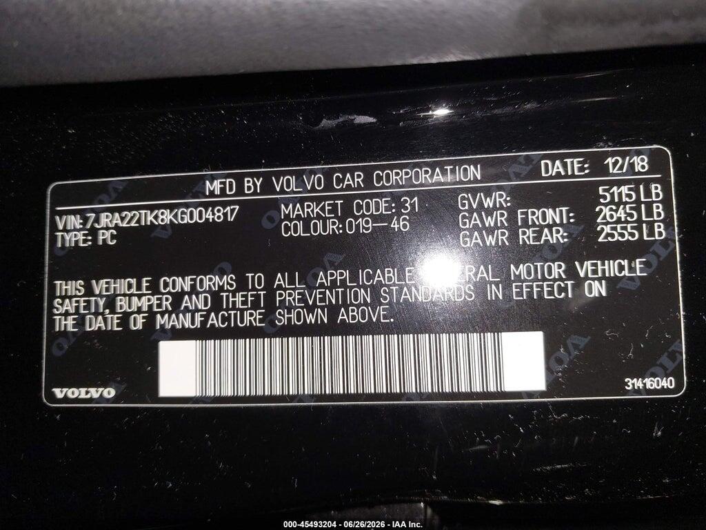 7JRA22TK8KG004817 2019 VOLVO S60 photo no. 9