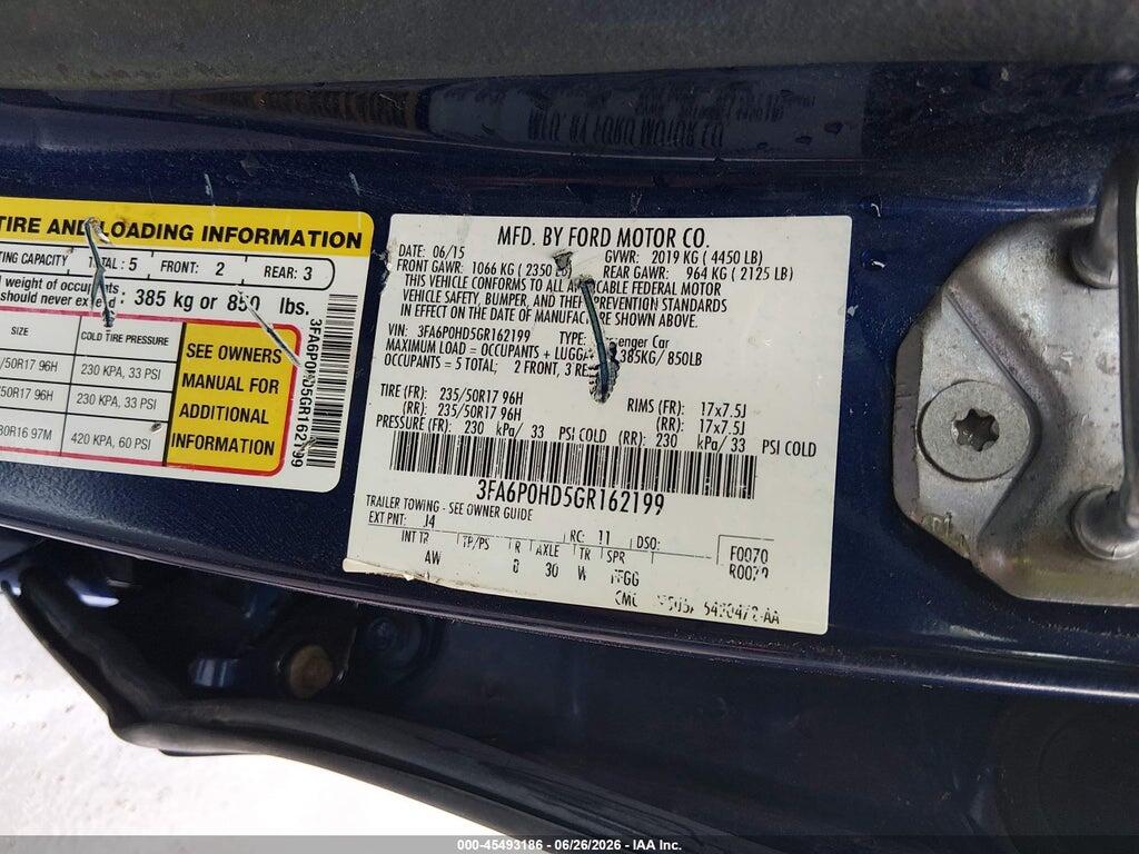 3FA6P0HD5GR162199 2016 FORD FUSION photo no. 9