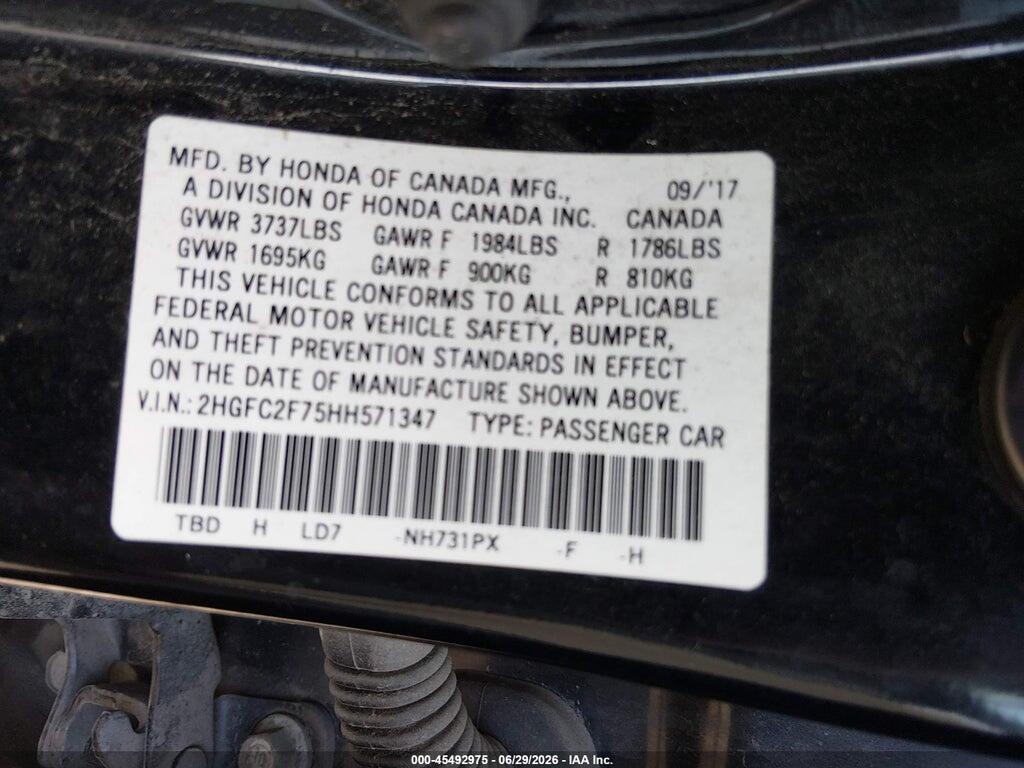 2HGFC2F75HH571347 2017 HONDA CIVIC photo no. 9