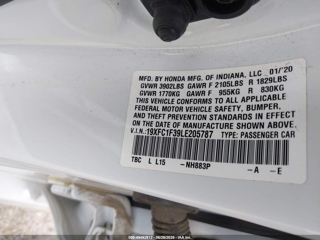 19XFC1F39LE205787 2020 HONDA CIVIC photo no. 9