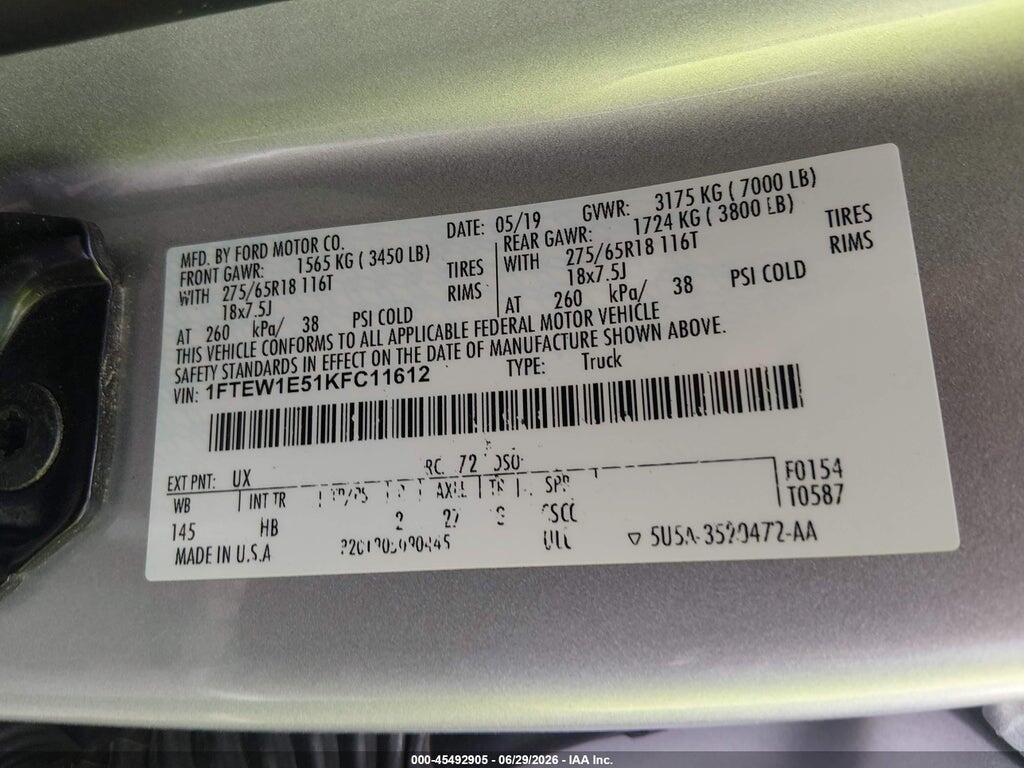 1FTEW1E51KFC11612 2019 FORD F-150 photo no. 9