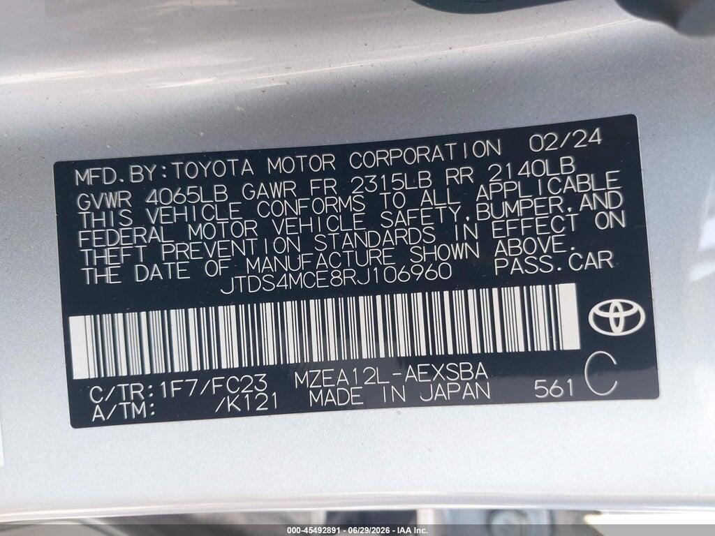 JTDS4MCE8RJ106960 2024 TOYOTA COROLLA photo no. 9
