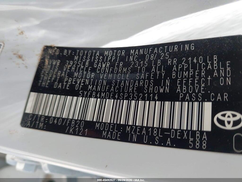 5YFB4MDE4SP352114 2025 TOYOTA COROLLA photo no. 9