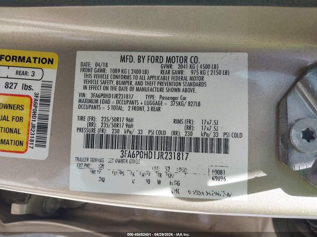 3FA6P0HD1JR231817 2018 FORD FUSION photo no. 9