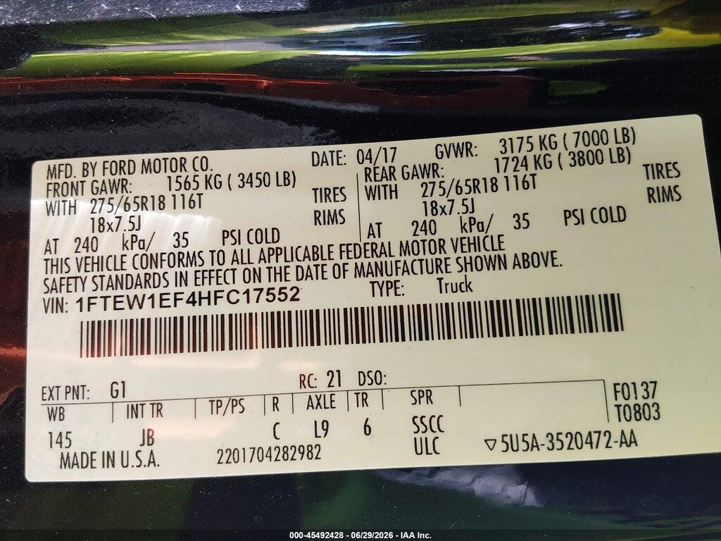 1FTEW1EF4HFC17552 2017 FORD F-150 photo no. 9