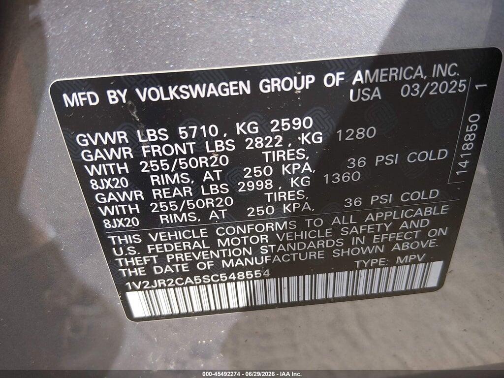 1V2JR2CA5SC548554 2025 VOLKSWAGEN ATLAS photo no. 9