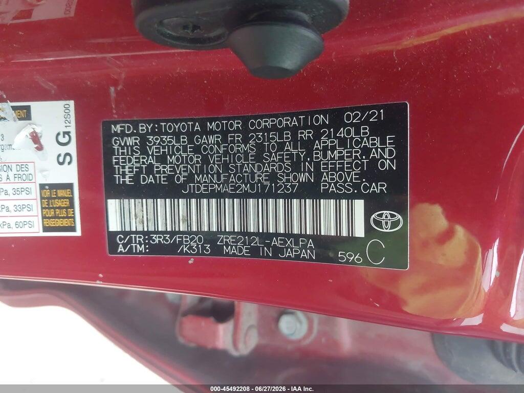 JTDEPMAE2MJ171237 2021 TOYOTA COROLLA photo no. 9