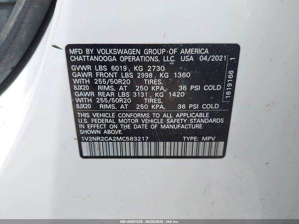 1V2NR2CA2MC583217 2021 VOLKSWAGEN ATLAS photo no. 9