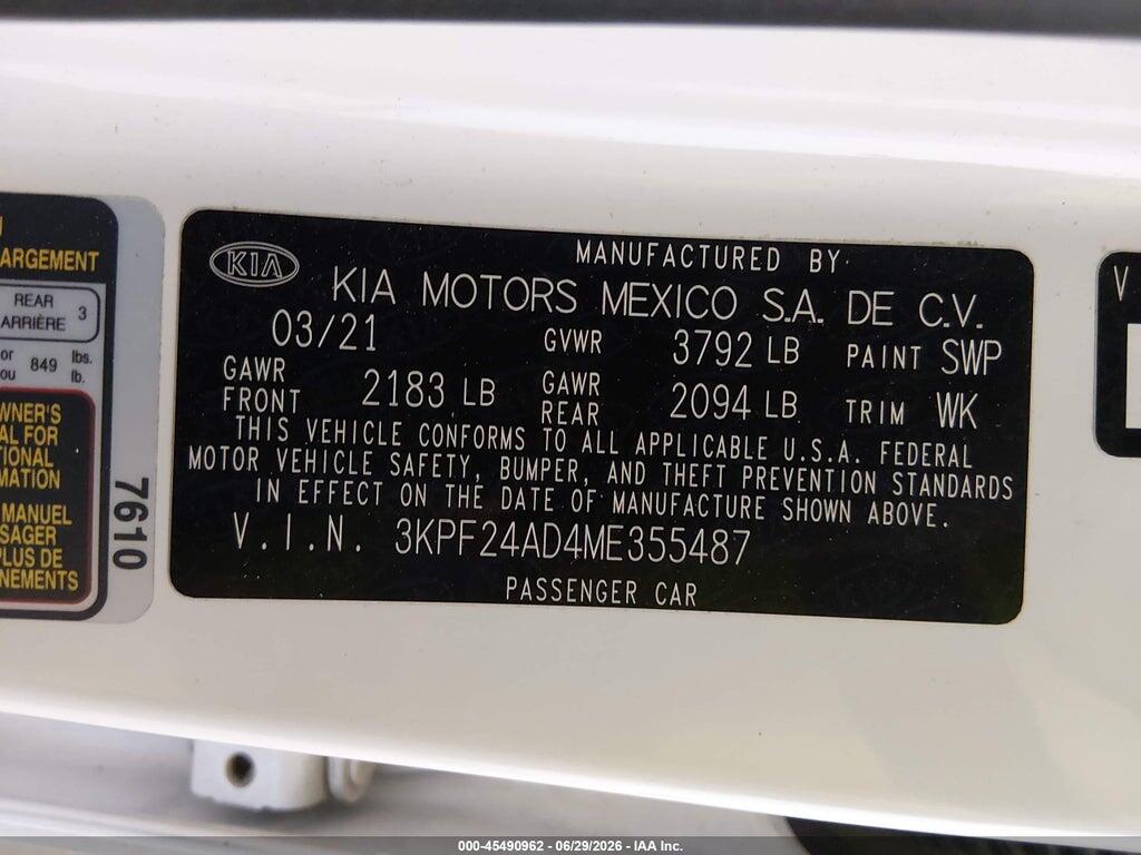 3KPF24AD4ME355487 2021 KIA FORTE photo no. 9